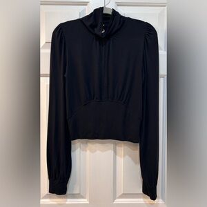 Free People First Love Cropped Long Sleeve Top Sz M Cinched Waist Chest Cutout